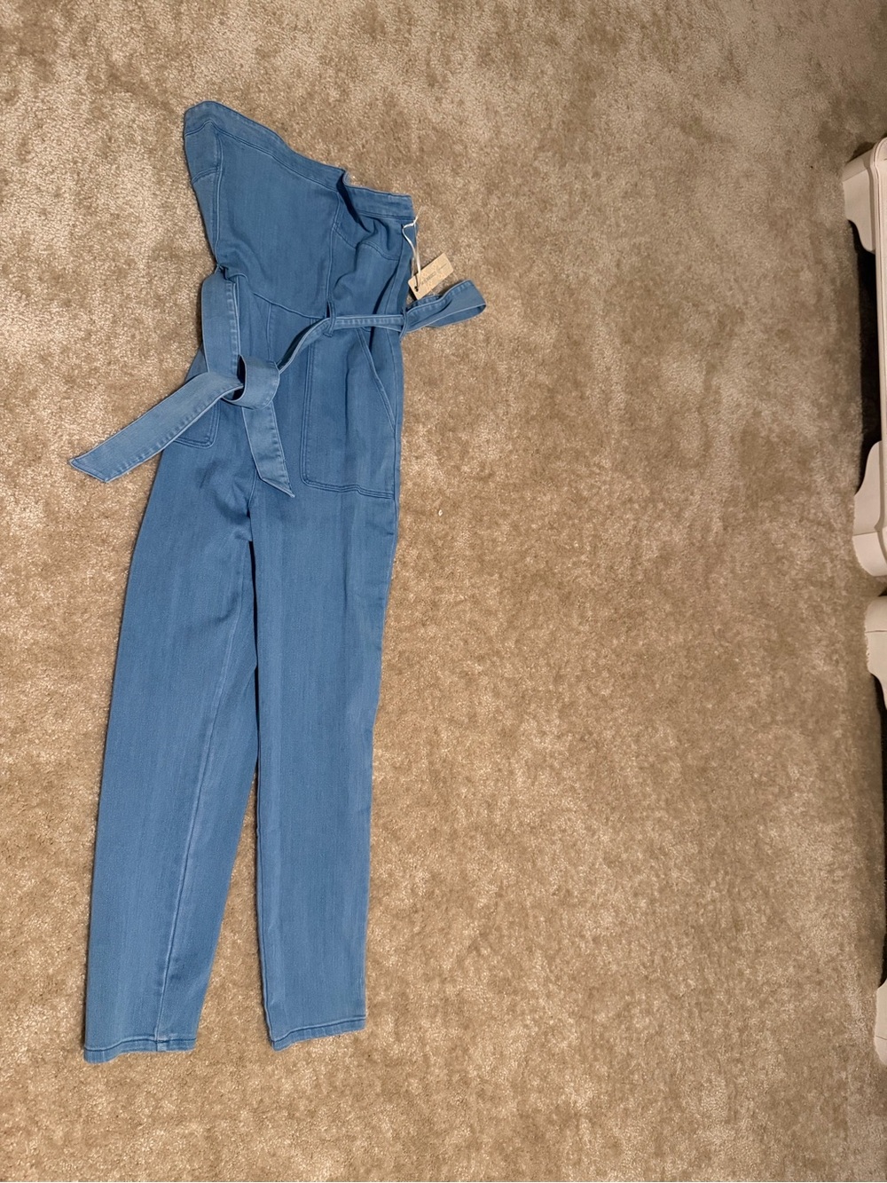 High-Rise Blue Denim Jumpsuit with Tie Waist
